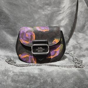 Coach Black Mini Bag with Purple and Orange Floral Mini Crossbody Purse